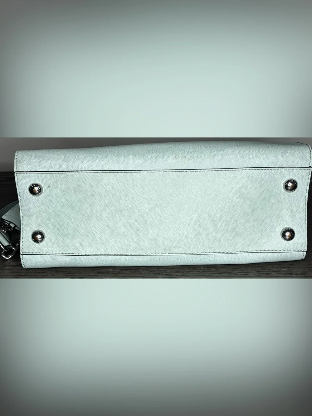 Michael Kors Hamilton Mint Green Saffiano Leather Satchel Tote Silver Lock Bag